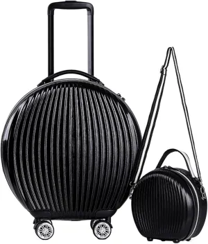18in Carry On Luggages Round Suitcase Lightweight Hard Shell Small Travel Trolley Case with 4 Wheels Checked Carry On Luggage Travel Bag 03,B