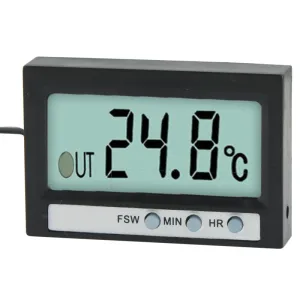 2 In 1 Lcd Thermometer & Clock Indoor / Outdoor Black