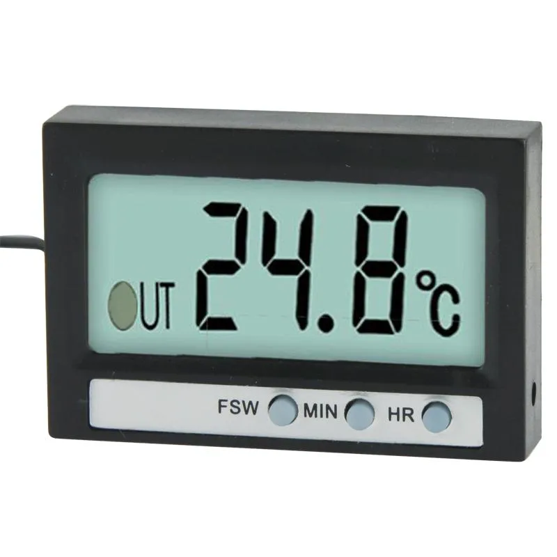 2 In 1 Lcd Thermometer & Clock Indoor / Outdoor Black