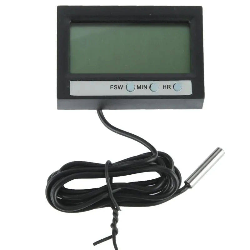 2 In 1 Lcd Thermometer & Clock Indoor / Outdoor Black