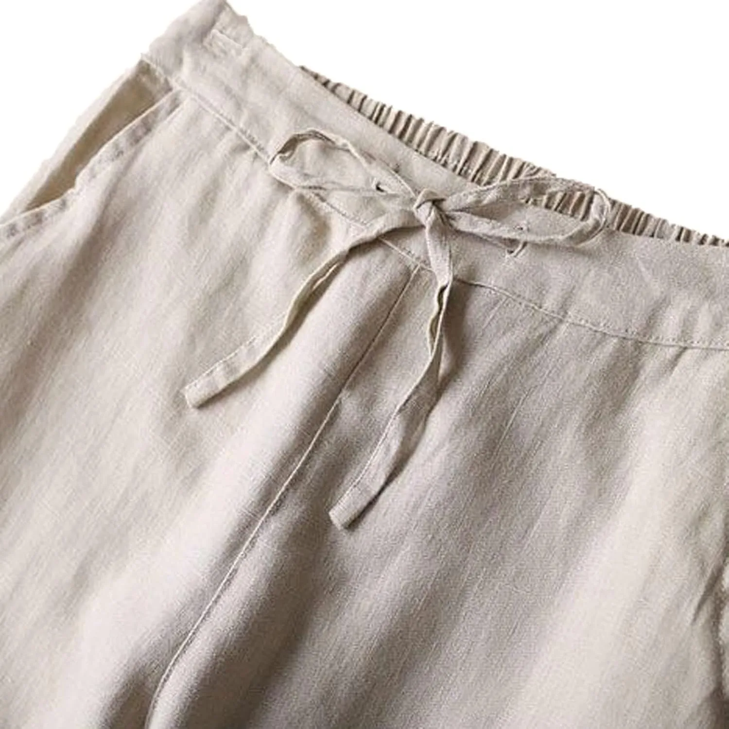 2025 Linen Cotton Pants for Women Trendy Summer Casual High Waisted Drawstring Beach Cropped Trousers with Pockets