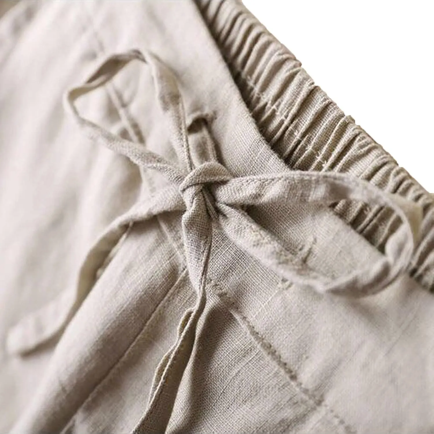 2025 Linen Cotton Pants for Women Trendy Summer Casual High Waisted Drawstring Beach Cropped Trousers with Pockets