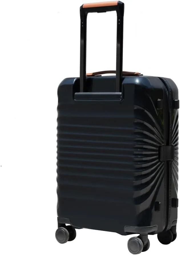 20" Carry On Luggage - Lightweight Hardshell Suitcase with Lock, USB Charging Port & Wheel Lock - Spinner Wheels & Leather Handle (Black   ABS PC)