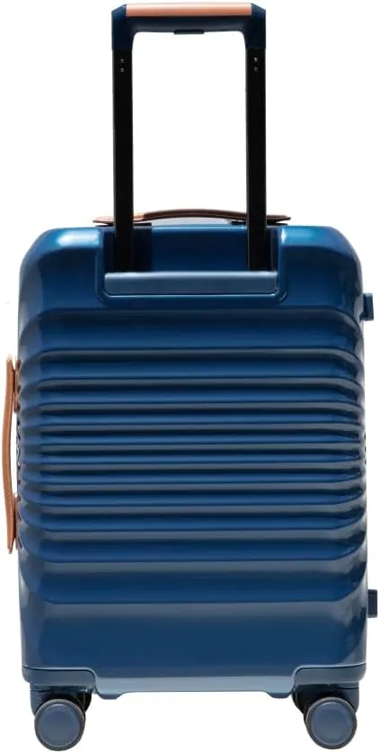 20" Carry On Luggage - Lightweight Hardshell Suitcase with Lock, USB Charging Port & Wheel Lock - Spinner Wheels & Leather Handle (Blue   ABS PC)