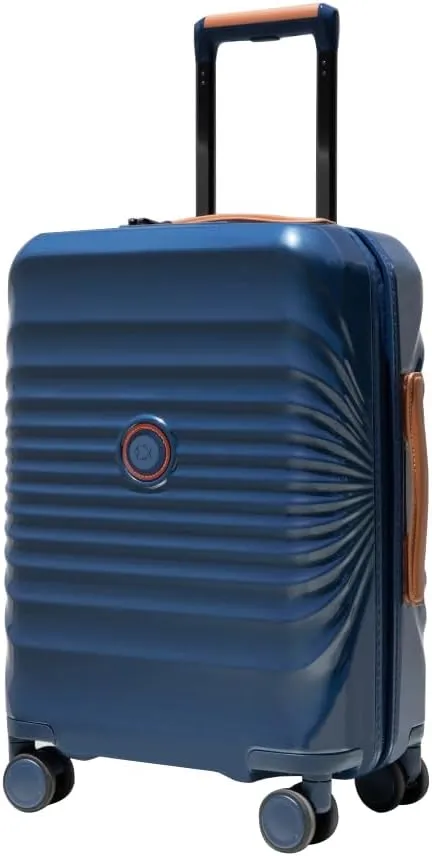 20" Carry On Luggage - Lightweight Hardshell Suitcase with Lock, USB Charging Port & Wheel Lock - Spinner Wheels & Leather Handle (Blue   ABS PC)