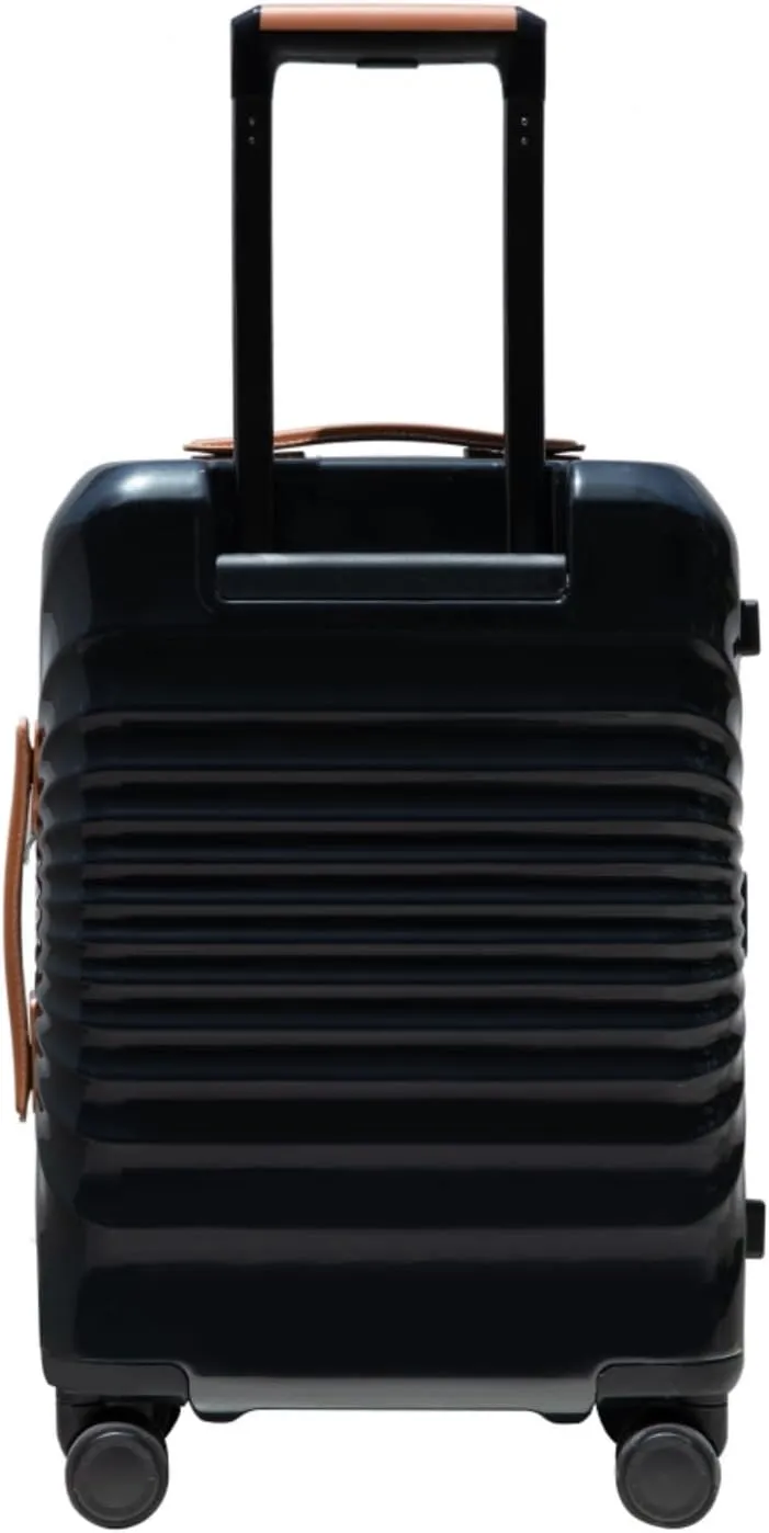 24" Carry On Luggage - Lightweight Hardshell Suitcase with Lock, USB Charging Port & Wheel Lock - Spinner Wheels & Leather Handle (Black   ABS PC)
