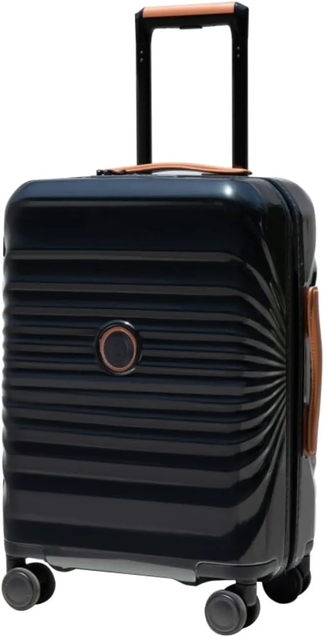 24" Carry On Luggage - Lightweight Hardshell Suitcase with Lock, USB Charging Port & Wheel Lock - Spinner Wheels & Leather Handle (Black   ABS PC)