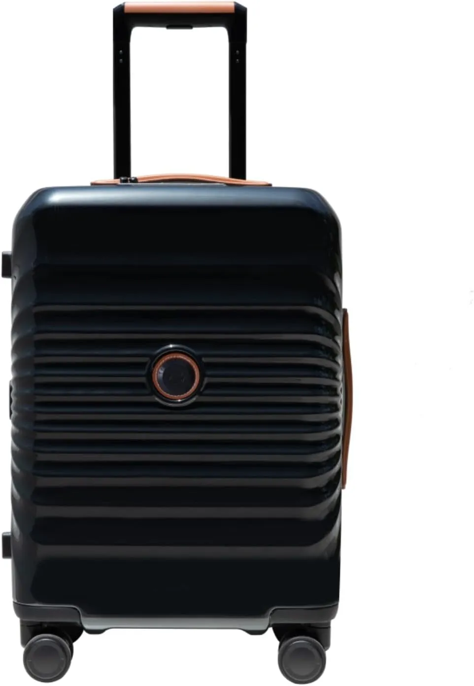24" Carry On Luggage - Lightweight Hardshell Suitcase with Lock, USB Charging Port & Wheel Lock - Spinner Wheels & Leather Handle (Black   ABS PC)