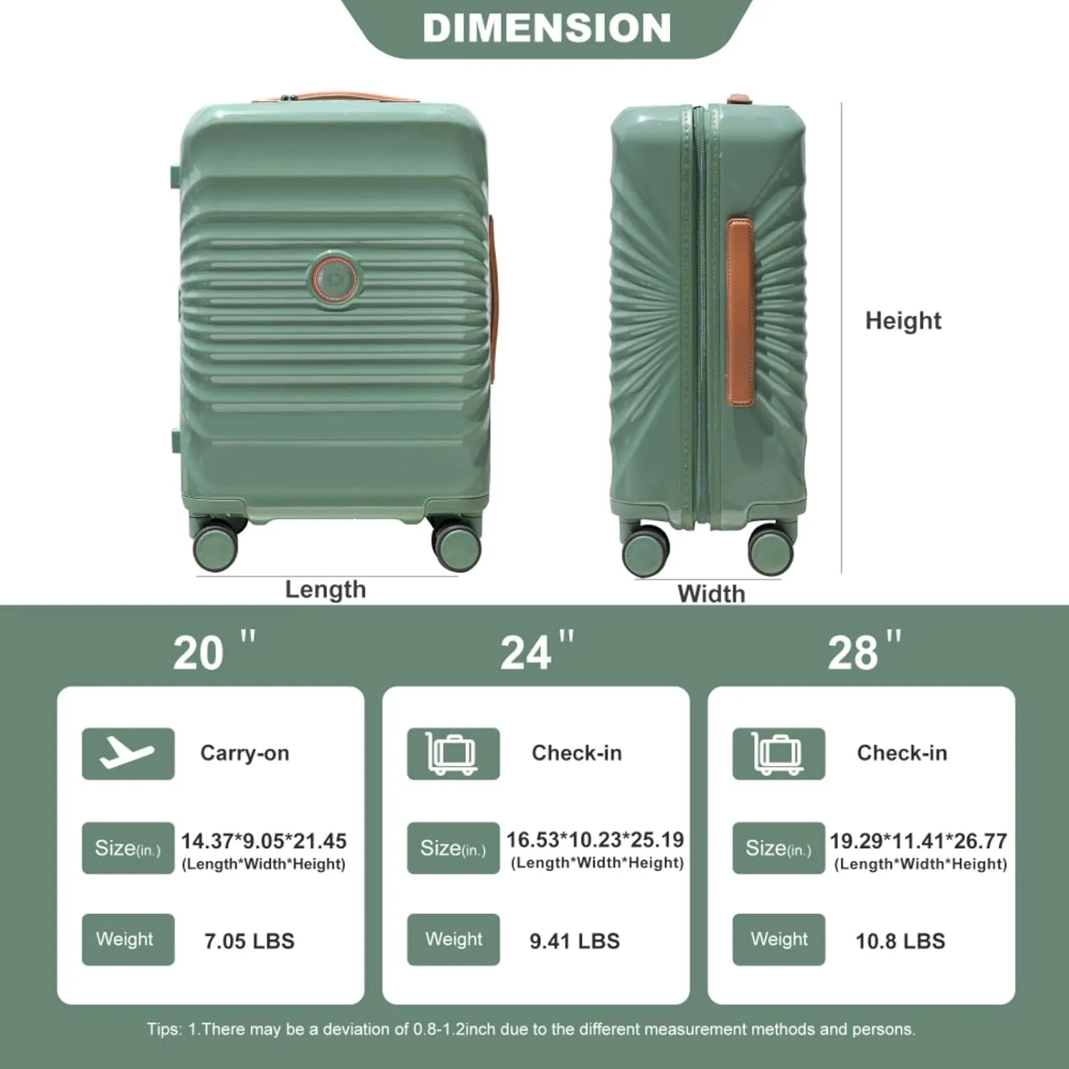 24" Carry On Luggage - Lightweight Hardshell Suitcase with Lock, USB Charging Port & Wheel Lock - Spinner Wheels & Leather Handle (Blue   ABS PC)