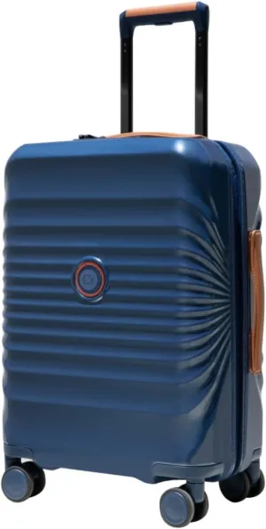24" Carry On Luggage - Lightweight Hardshell Suitcase with Lock, USB Charging Port & Wheel Lock - Spinner Wheels & Leather Handle (Blue   ABS PC)