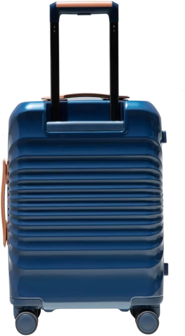 24" Carry On Luggage - Lightweight Hardshell Suitcase with Lock, USB Charging Port & Wheel Lock - Spinner Wheels & Leather Handle (Blue   ABS PC)