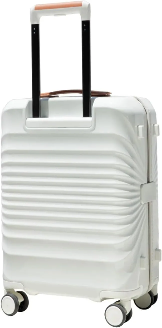 24" Carry On Luggage - Lightweight Hardshell Suitcase with Lock, USB Charging Port & Wheel Lock - Spinner Wheels & Leather Handle (Creamy White   ABS PC)