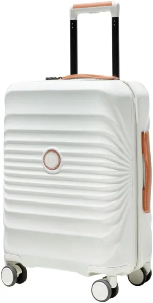 24" Carry On Luggage - Lightweight Hardshell Suitcase with Lock, USB Charging Port & Wheel Lock - Spinner Wheels & Leather Handle (Creamy White   ABS PC)