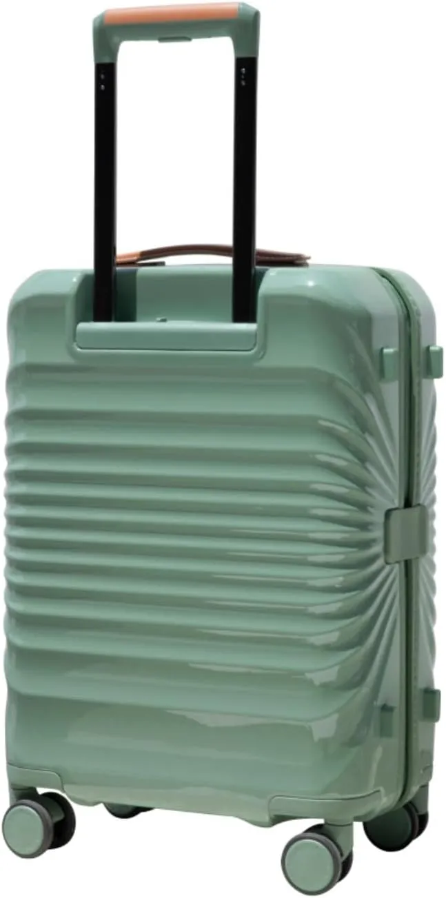 24" Carry On Luggage - Lightweight Hardshell Suitcase with Lock, USB Charging Port & Wheel Lock - Spinner Wheels & Leather Handle (Green   ABS PC)
