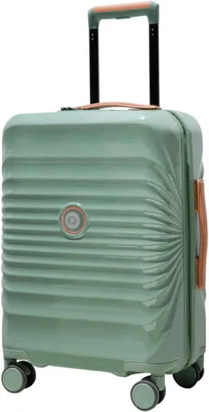 24" Carry On Luggage - Lightweight Hardshell Suitcase with Lock, USB Charging Port & Wheel Lock - Spinner Wheels & Leather Handle (Green   ABS PC)