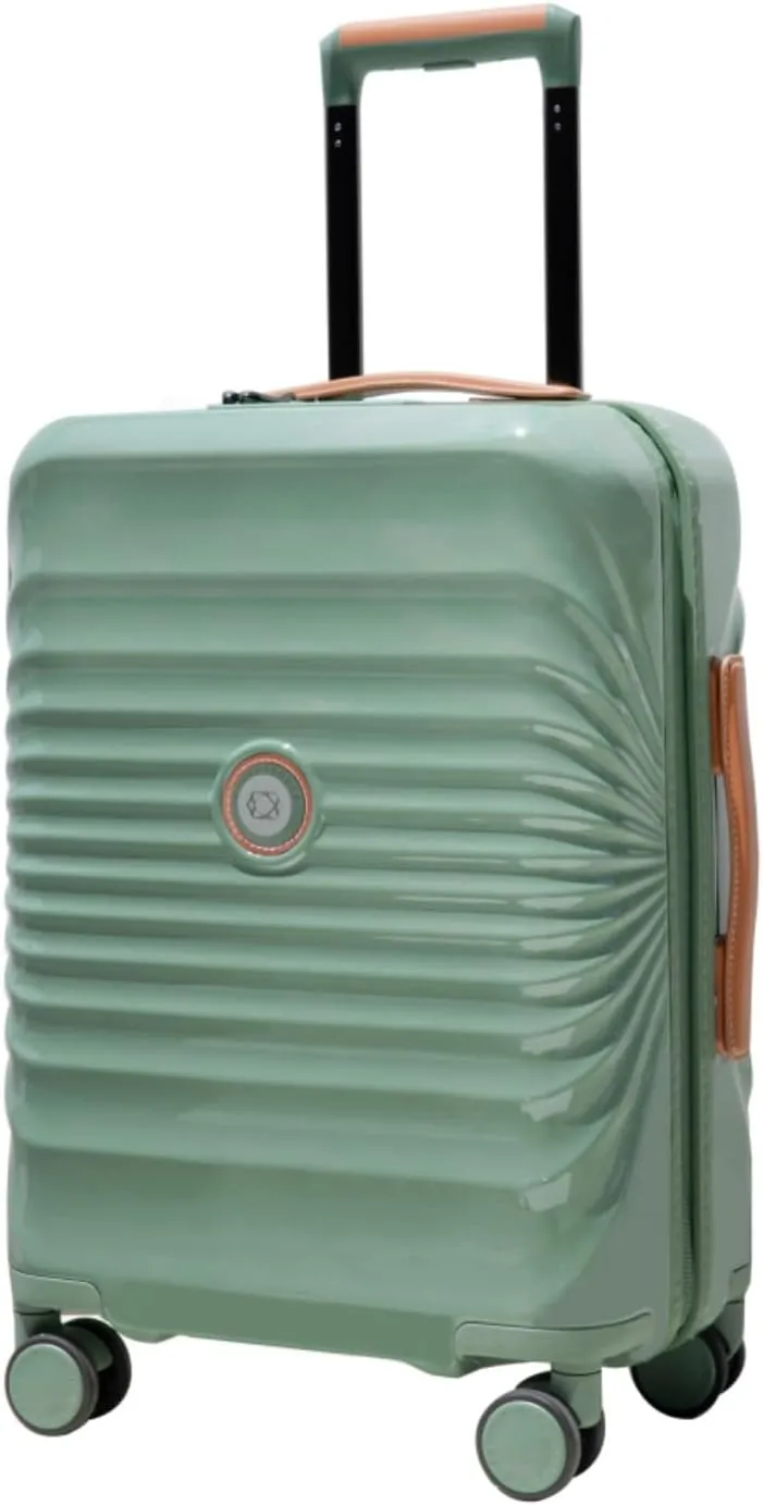 24" Carry On Luggage - Lightweight Hardshell Suitcase with Lock, USB Charging Port & Wheel Lock - Spinner Wheels & Leather Handle (Green   ABS PC)