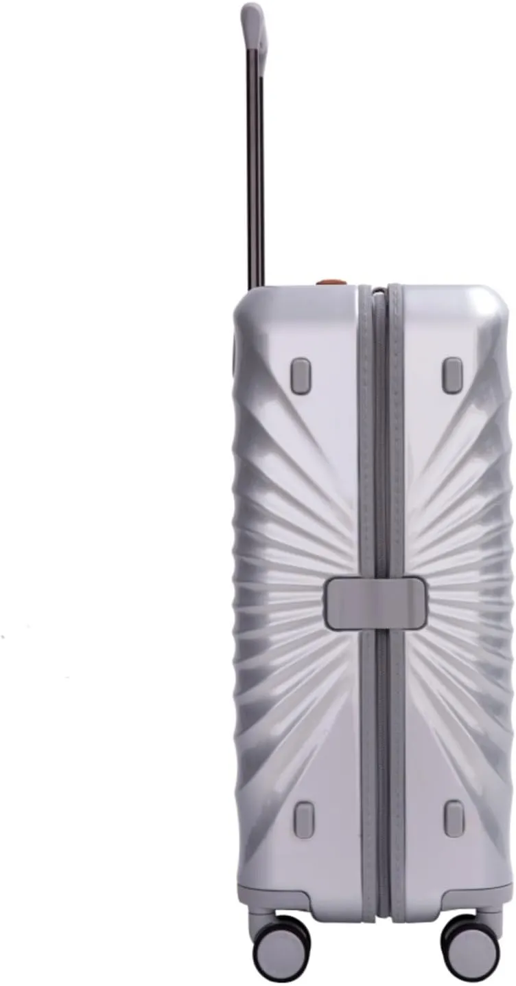 24" Carry On Luggage - Lightweight Hardshell Suitcase with Lock, USB Charging Port & Wheel Lock - Spinner Wheels & Leather Handle (Silver   ABS PC)