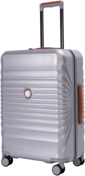 24" Carry On Luggage - Lightweight Hardshell Suitcase with Lock, USB Charging Port & Wheel Lock - Spinner Wheels & Leather Handle (Silver   ABS PC)