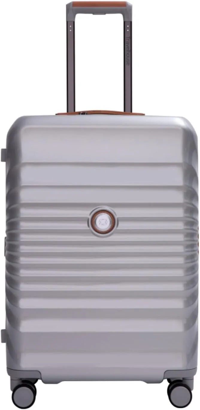 24" Carry On Luggage - Lightweight Hardshell Suitcase with Lock, USB Charging Port & Wheel Lock - Spinner Wheels & Leather Handle (Silver   ABS PC)