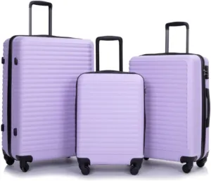 3-Piece ABS Luggage Set (20"/24"/28") - Lightweight Hardshell Suitcases with Lock, 360 Spinner Wheels & 2 Utility Hooks - Carry-On & Checked Luggage (Lavender purple   ABS)