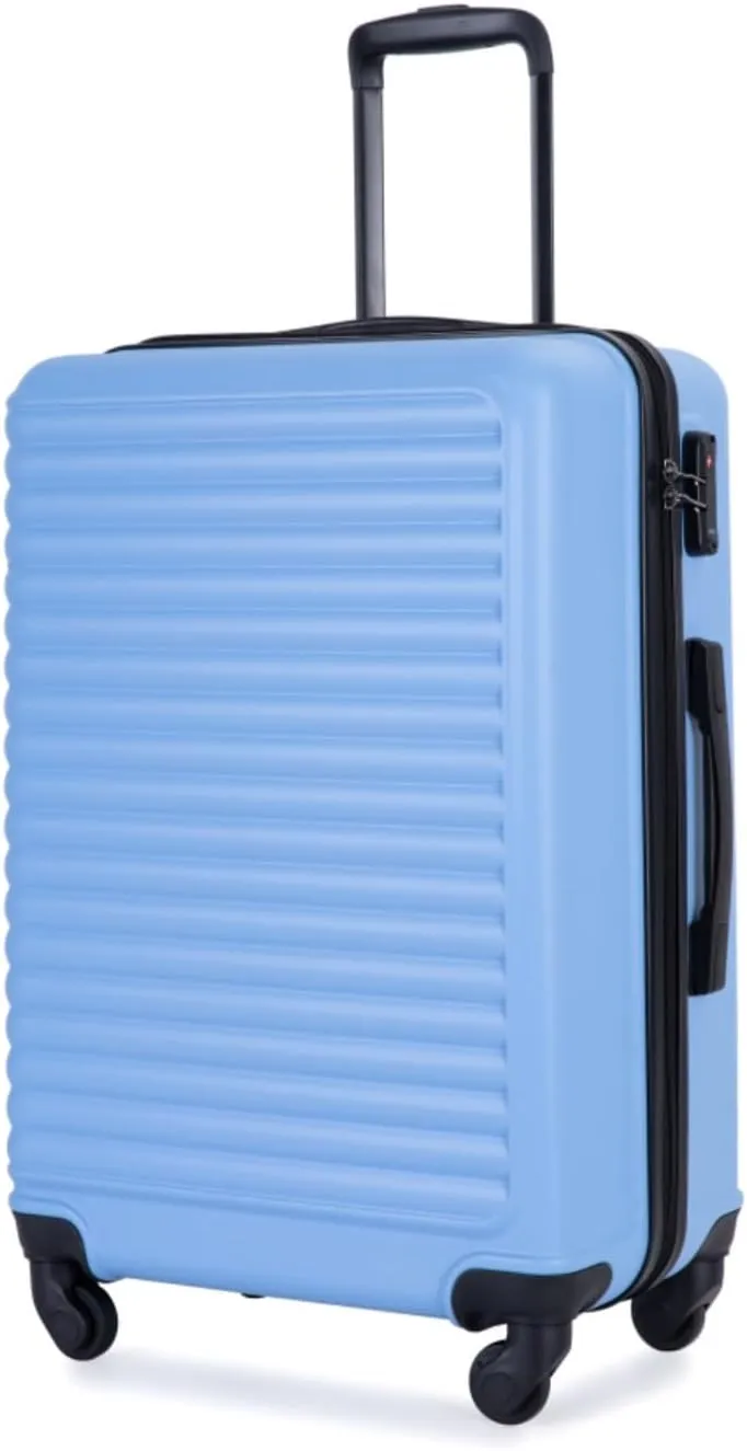 3-Piece ABS Luggage Set (20"/24"/28") - Lightweight Hardshell Suitcases with Lock, 360 Spinner Wheels & 2 Utility Hooks - Carry-On & Checked Luggage (Light Blue   ABS)