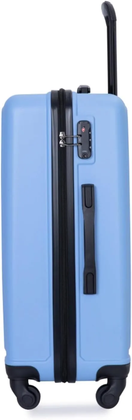 3-Piece ABS Luggage Set (20"/24"/28") - Lightweight Hardshell Suitcases with Lock, 360 Spinner Wheels & 2 Utility Hooks - Carry-On & Checked Luggage (Light Blue   ABS)