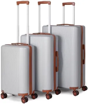 3-Piece Hardshell Luggage Set (20"/24"/28")  Lightweight ABS PC Spinner Suitcases with TSA Lock, 360 Silent Wheels & Ergonomic Handle  Silver, Durable Scratch-Resistant Travel Luggage