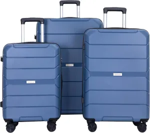 3-Piece Luggage Set Spinner Wheels Polypropylene Suitcase, Lightweight TSA Lock, Travel Carry-On, Expandable 20/24/28 Inch, Blue