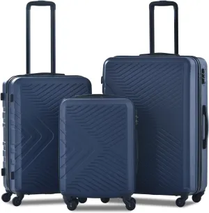 3 Piece Luggage Sets ABS Lightweight Suitcase with Spinner Wheels, TSA Lock, (20/24/28) Navy