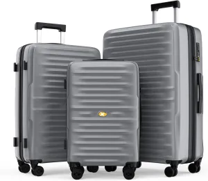 3 Piece Luggage Sets, Hard Case Suitcases set with Spinner Wheels, Lightweight PC Luggage with TSA Lock, Silver