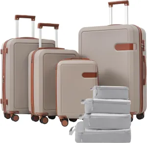 4 Piece Luggage Set With Compression Packing Cubes For Suitcase Expanable Spinner Wheels Lightweight Suitcase With TSA Lock 16 In 20In 24In 28In
