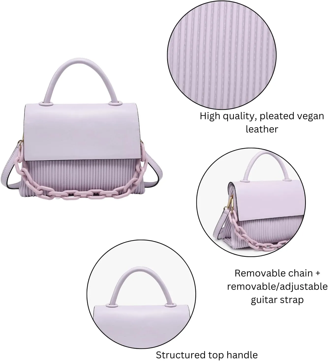 Anne Pleated Crossbody Bag for Women Vegan Leather Satchel Shoulder Purse Ladies Hobo Handbag
