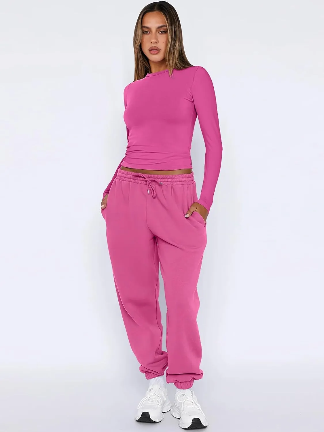 ANRABESS Womens 2 Piece Sweatsuits Long Sleeve Tight Shirt Tops Joggers Fleece Sweatpants Sets 2024 Fall Sweat Lounge Outfits