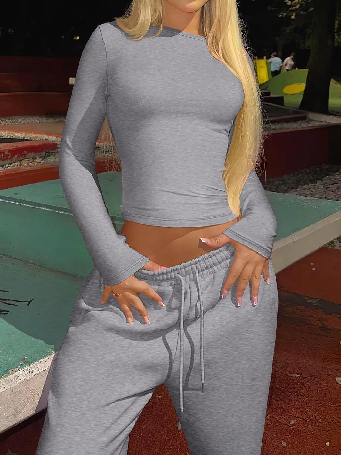 ANRABESS Womens 2 Piece Sweatsuits Long Sleeve Tight Shirt Tops Joggers Fleece Sweatpants Sets 2024 Fall Sweat Lounge Outfits