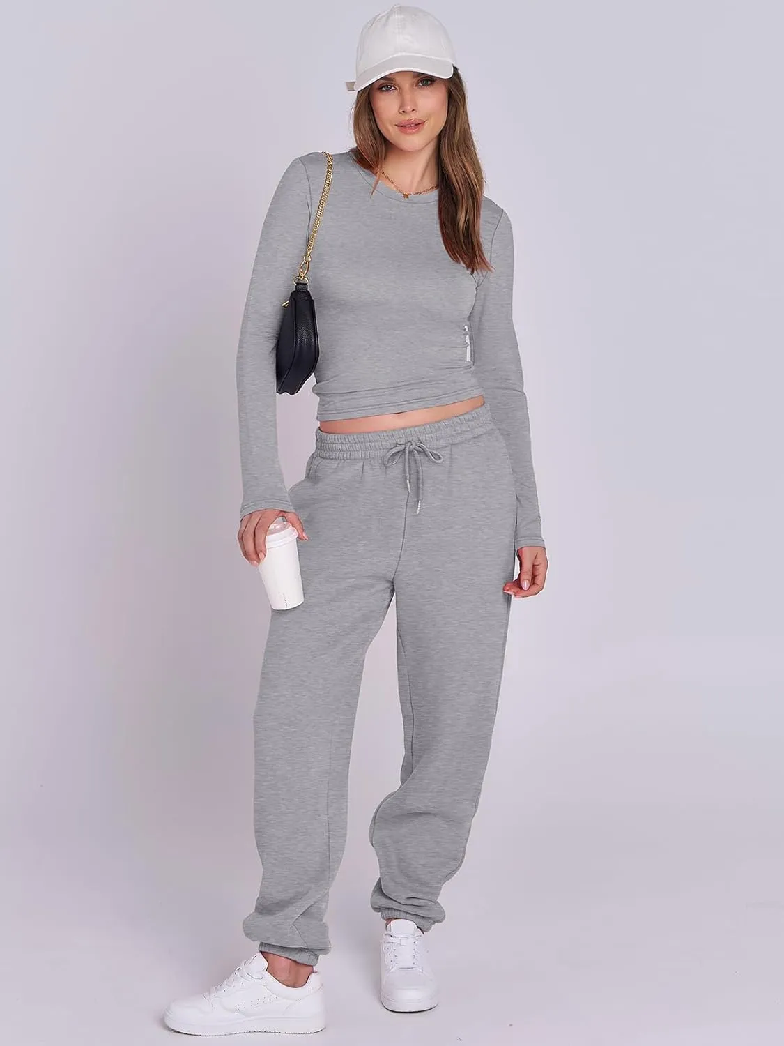 ANRABESS Womens 2 Piece Sweatsuits Long Sleeve Tight Shirt Tops Joggers Fleece Sweatpants Sets 2024 Fall Sweat Lounge Outfits