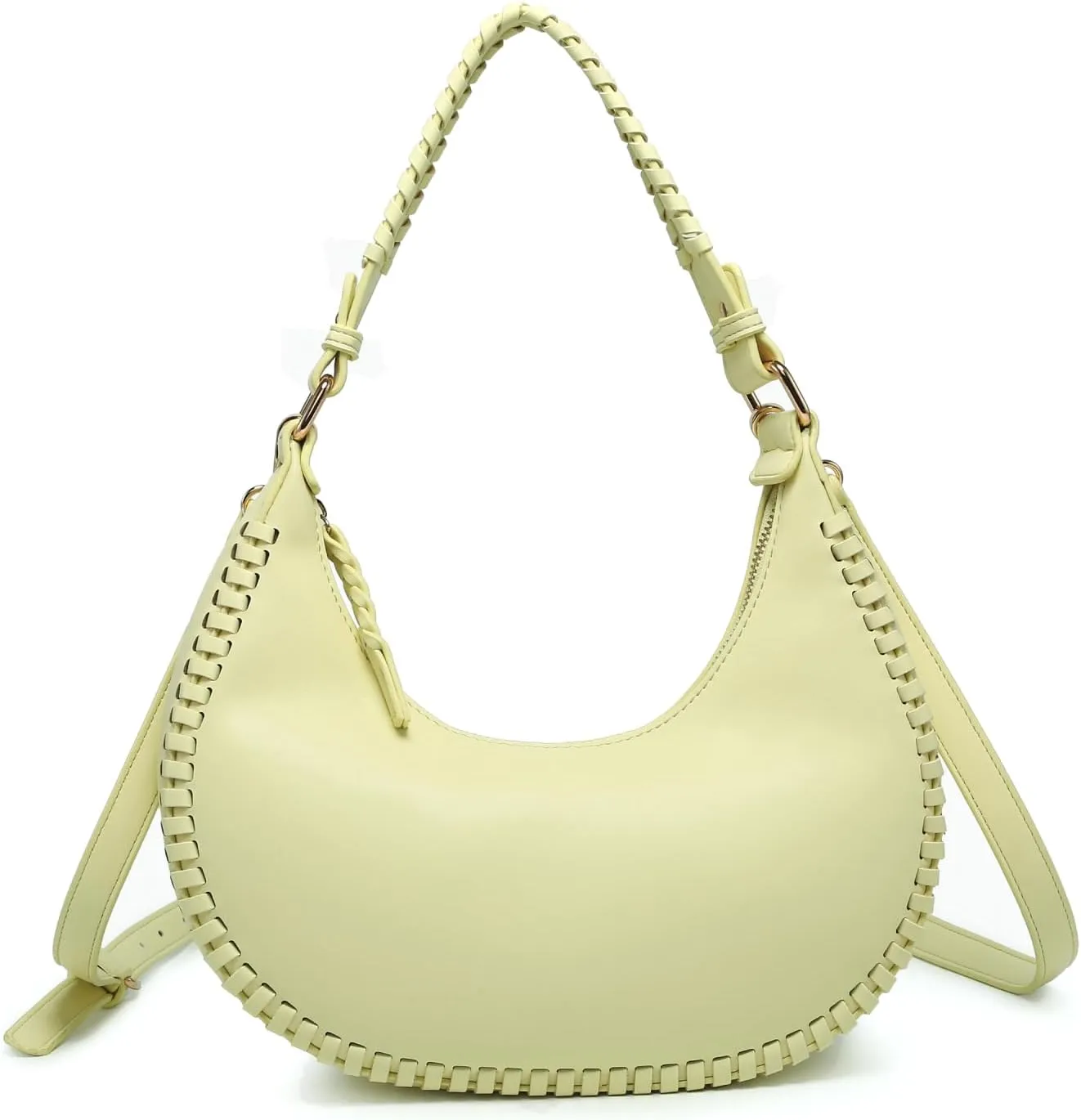 Aria Whipstitch Crescent Shoulder Bag for Women Vegan Leather Crossbody Purse Ladies Hobo Handbag