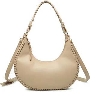 Aria Whipstitch Crescent Shoulder Bag for Women Vegan Leather Crossbody Purse Ladies Hobo Handbag