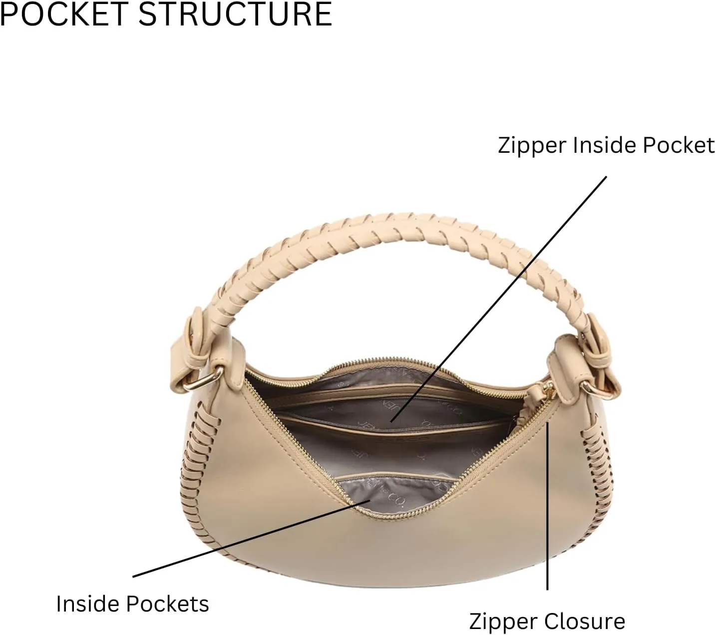 Aria Whipstitch Crescent Shoulder Bag for Women Vegan Leather Crossbody Purse Ladies Hobo Handbag
