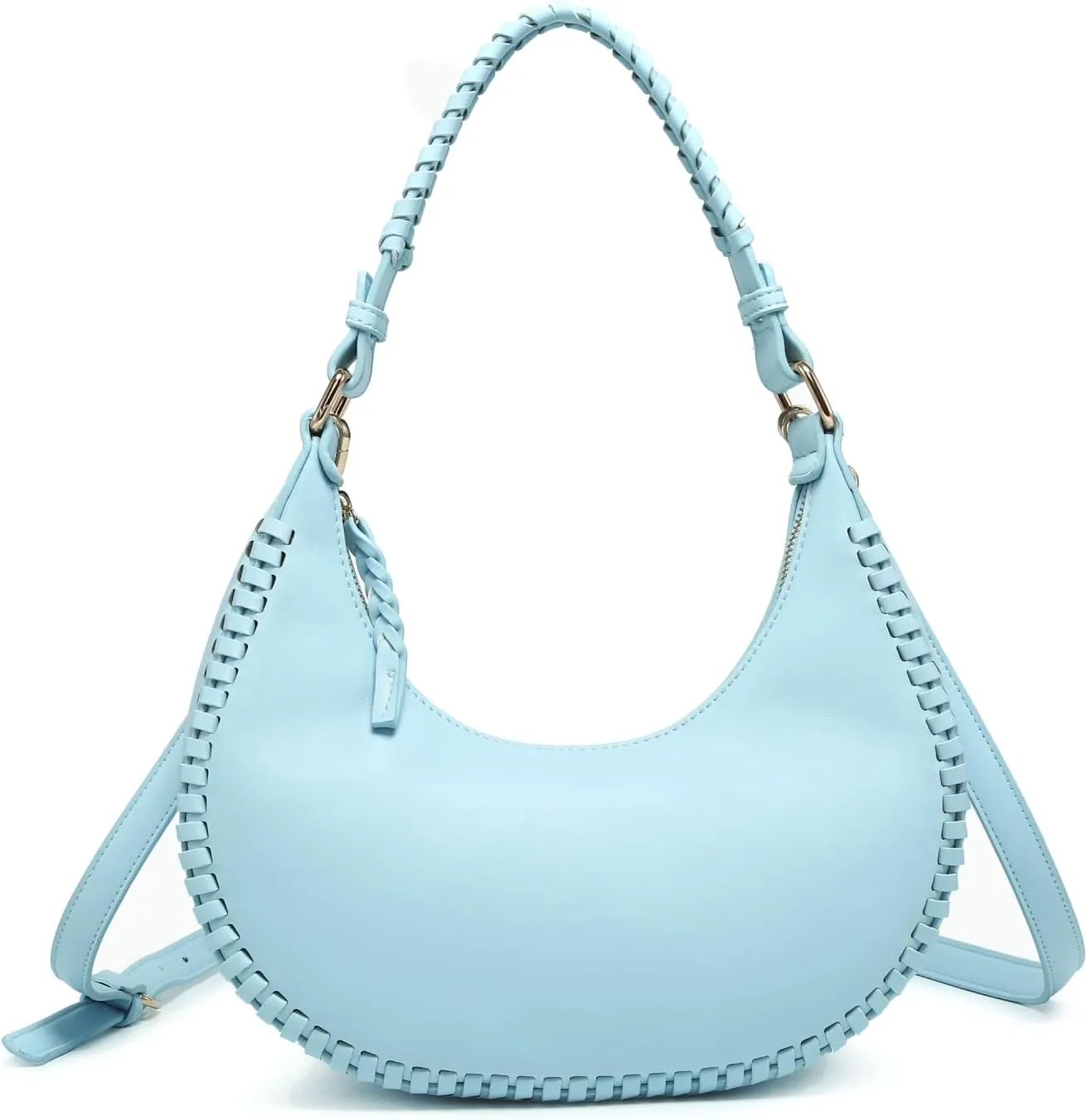 Aria Whipstitch Crescent Shoulder Bag for Women Vegan Leather Crossbody Purse Ladies Hobo Handbag