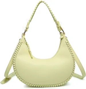 Aria Whipstitch Crescent Shoulder Bag for Women Vegan Leather Crossbody Purse Ladies Hobo Handbag