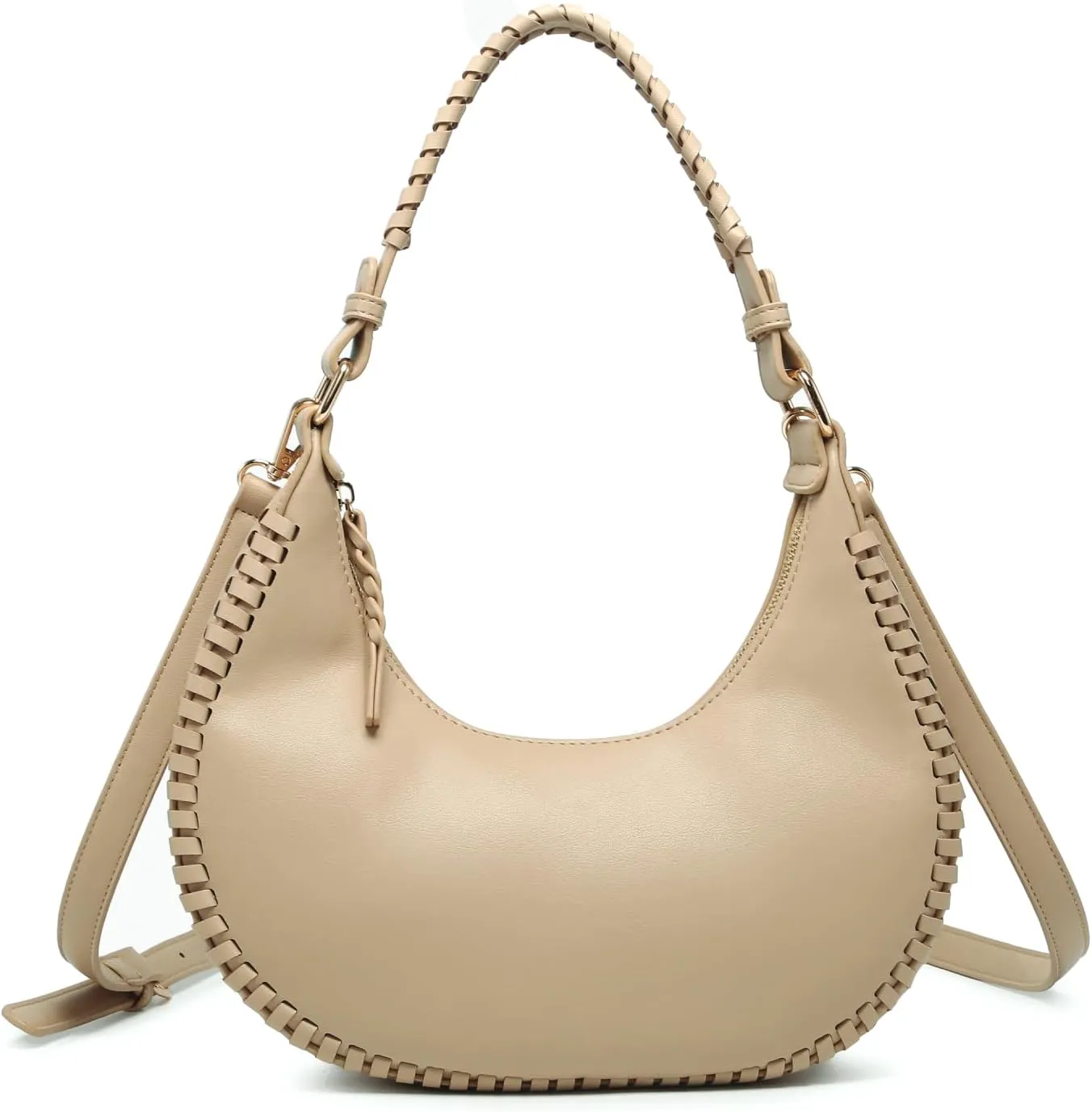 Aria Whipstitch Crescent Shoulder Bag for Women Vegan Leather Crossbody Purse Ladies Hobo Handbag