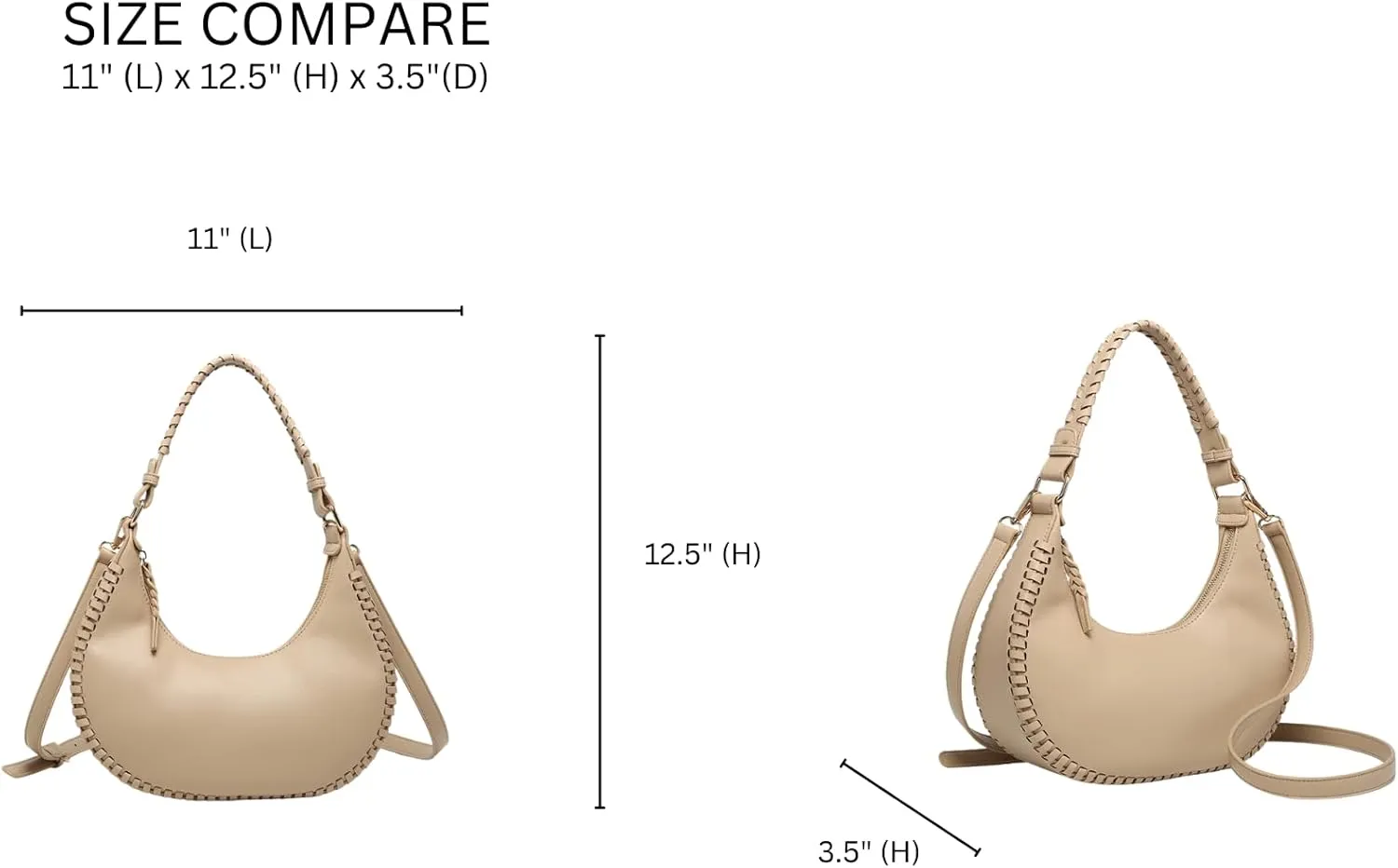 Aria Whipstitch Crescent Shoulder Bag for Women Vegan Leather Crossbody Purse Ladies Hobo Handbag