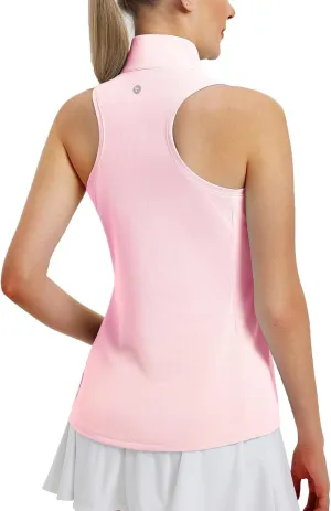 baleaf Women's Golf Shirts Tank Top with Quarter Zip Collar Polo Tennis Sleeveless Racerback Tanks Quick Dry UPF 50  Light Pink M