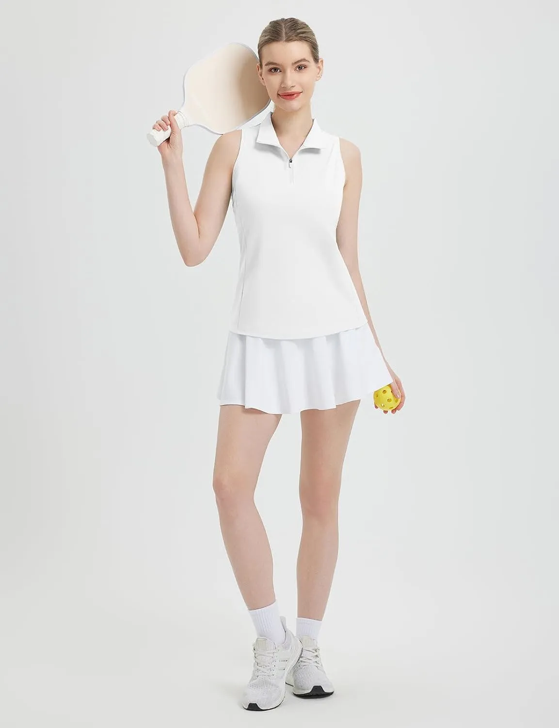 baleaf Women's Golf Shirts Tank Top with Quarter Zip Collar Polo Tennis Sleeveless Racerback Tanks Quick Dry UPF 50 