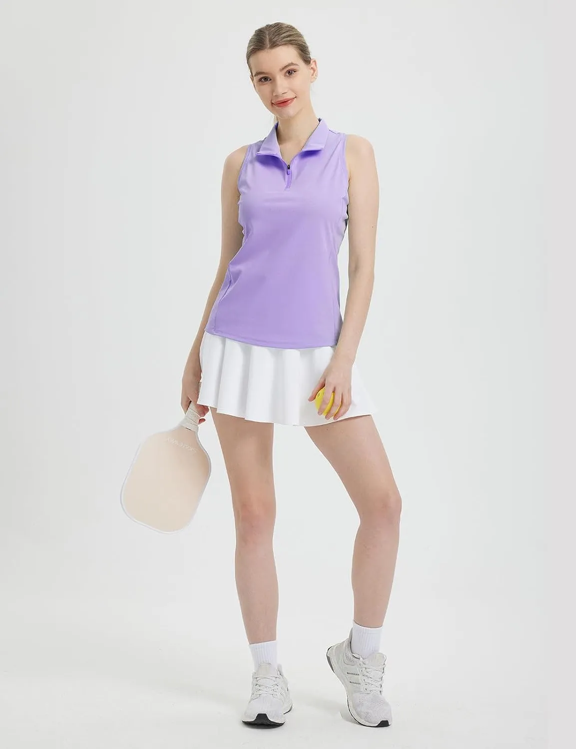 baleaf Women's Golf Shirts Tank Top with Quarter Zip Collar Polo Tennis Sleeveless Racerback Tanks Quick Dry UPF 50 