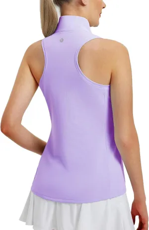 baleaf Women's Golf Shirts Tank Top with Quarter Zip Collar Polo Tennis Sleeveless Racerback Tanks Quick Dry UPF 50 
