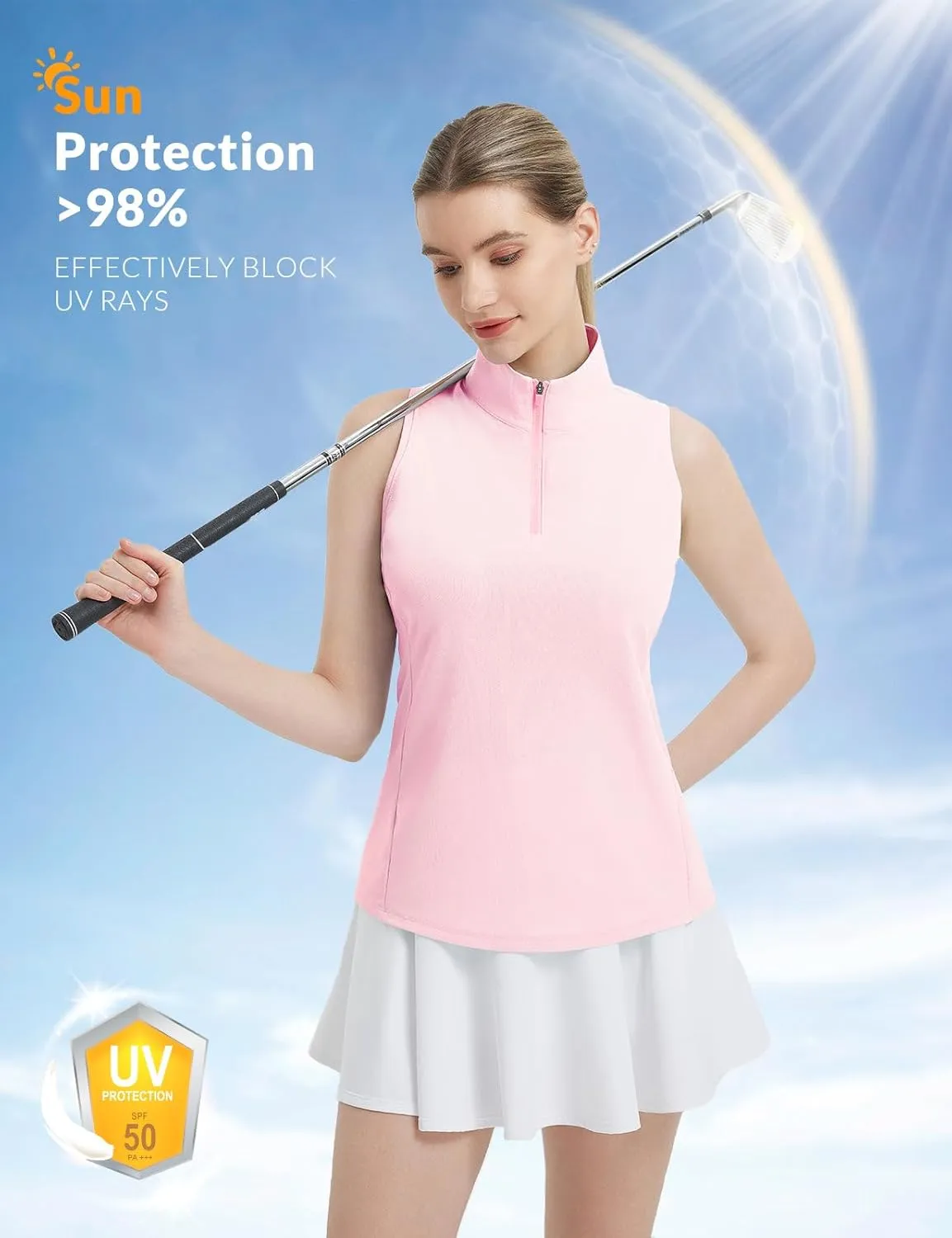 baleaf Women's Golf Shirts Tank Top with Quarter Zip Collar Polo Tennis Sleeveless Racerback Tanks Quick Dry UPF 50 