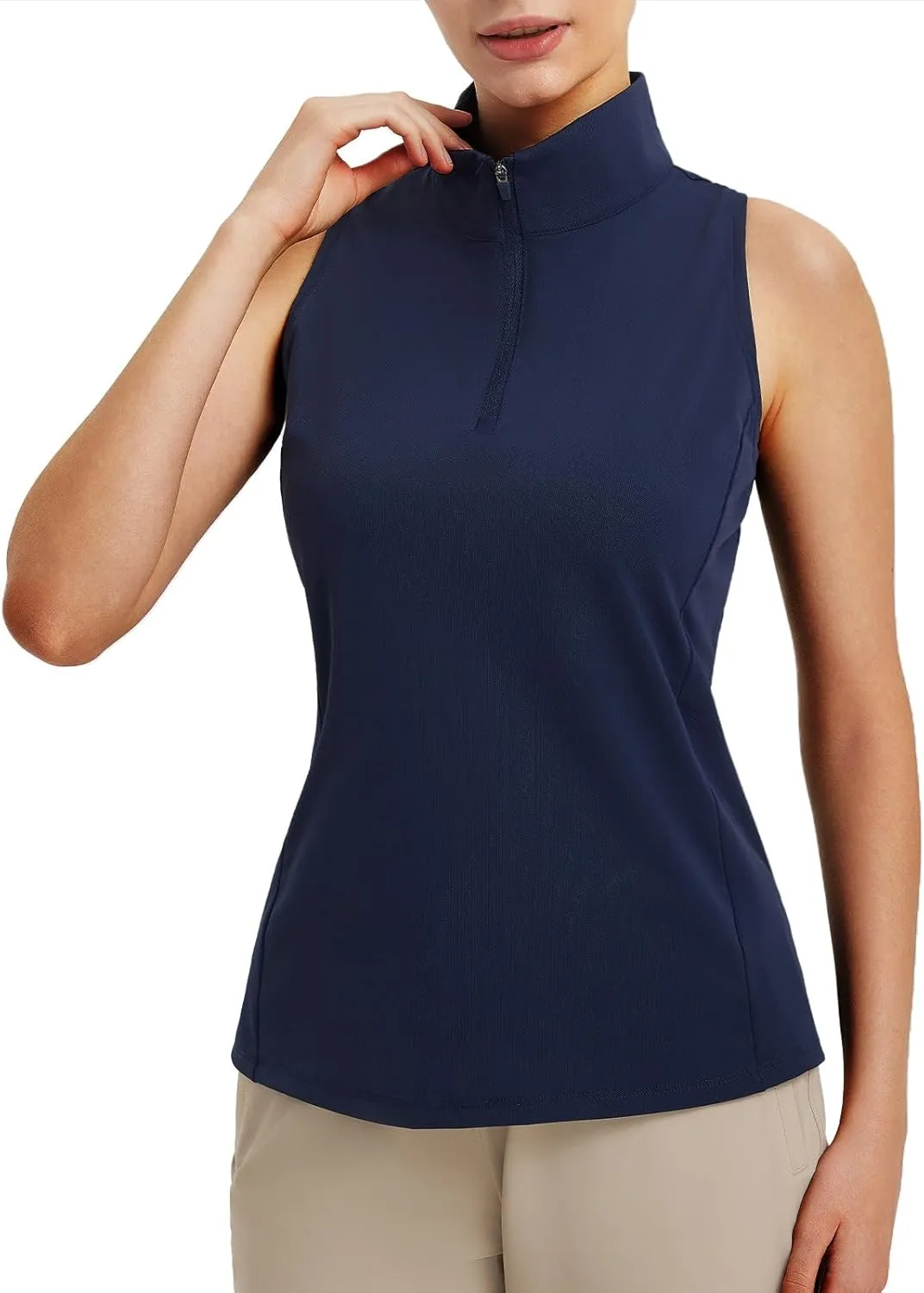 baleaf Women's Golf Shirts Tank Top with Quarter Zip Collar Polo Tennis Sleeveless Racerback Tanks Quick Dry UPF 50 