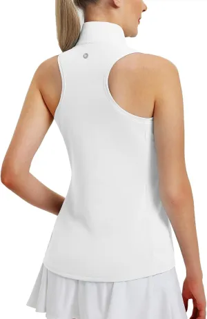 baleaf Women's Golf Shirts Tank Top with Quarter Zip Collar Polo Tennis Sleeveless Racerback Tanks Quick Dry UPF 50 