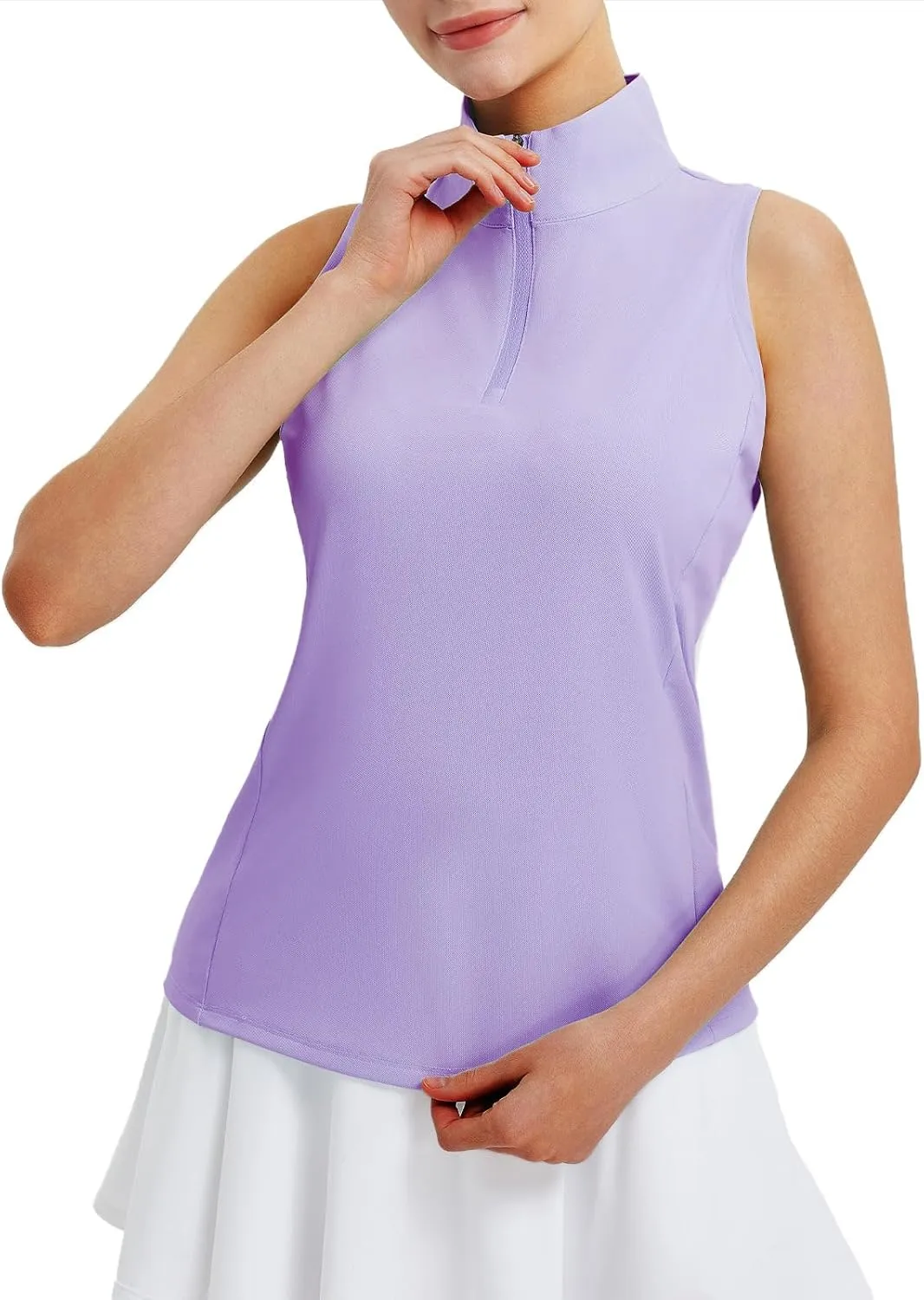 baleaf Women's Golf Shirts Tank Top with Quarter Zip Collar Polo Tennis Sleeveless Racerback Tanks Quick Dry UPF 50 